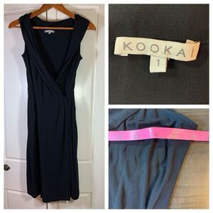 Kookai Wrap Midi Dress 1 Black‎ Glam LBD Night Out Semi Formal Classic Witchy